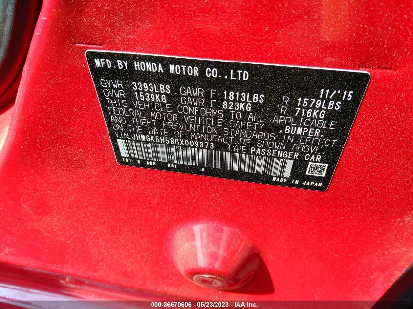 2016 HONDA FIT LX - JHMGK5H58GX009373