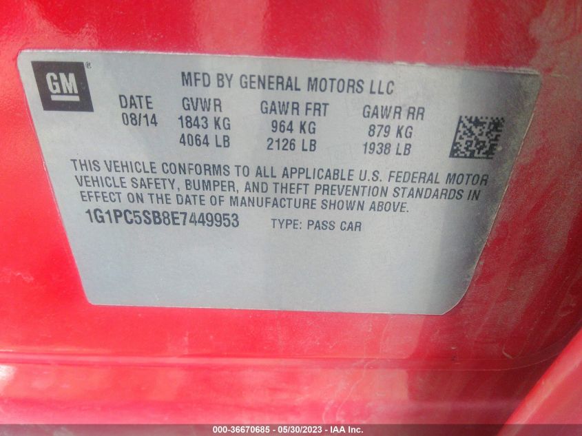 2014 CHEVROLET CRUZE 1LT - 1G1PC5SB8E7449953