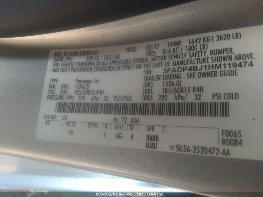 2017 FORD FIESTA SE - 3FADP4BJ1HM119474