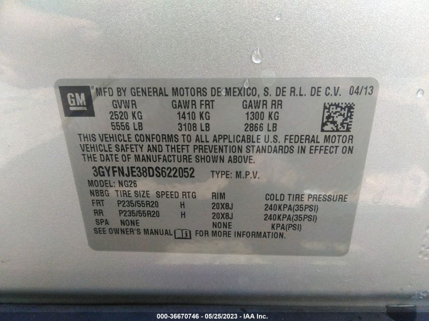 2013 CADILLAC SRX PREMIUM COLLECTION - 3GYFNJE38DS622052