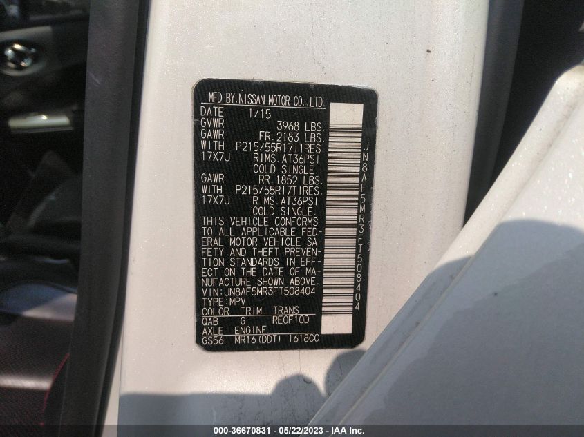 2015 NISSAN JUKE SL - JN8AF5MR3FT508404