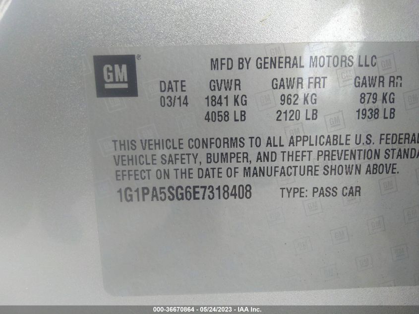 2014 CHEVROLET CRUZE LS - 1G1PA5SG6E7318408