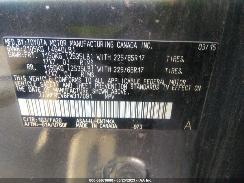 2015 TOYOTA RAV4 XLE - 2T3RFREV8FW317091