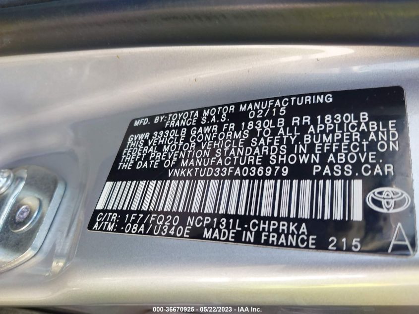 2015 TOYOTA YARIS L/SE/LE - VNKKTUD33FA036979