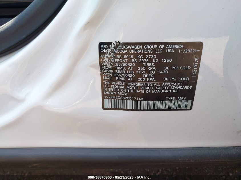2023 VOLKSWAGEN ATLAS 3.6L V6 SE W/TECHNOLOGY - 1V2HR2CA8PC517143
