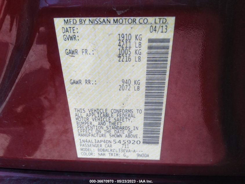 2013 NISSAN ALTIMA 2.5 S - 1N4AL3AP4DN545920