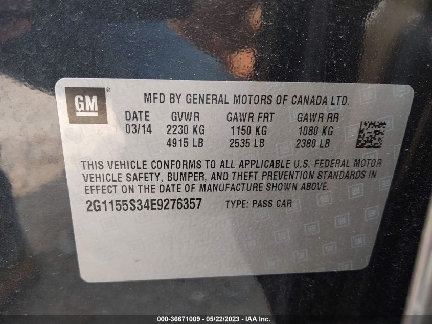 2014 CHEVROLET IMPALA LTZ - 2G1155S34E9276357