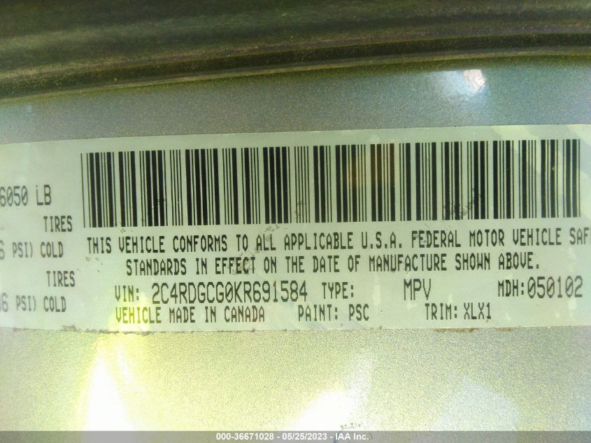 2019 DODGE GRAND CARAVAN SXT - 2C4RDGCG0KR691584