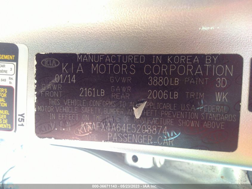 2014 KIA FORTE LX - KNAFX4A64E5208874