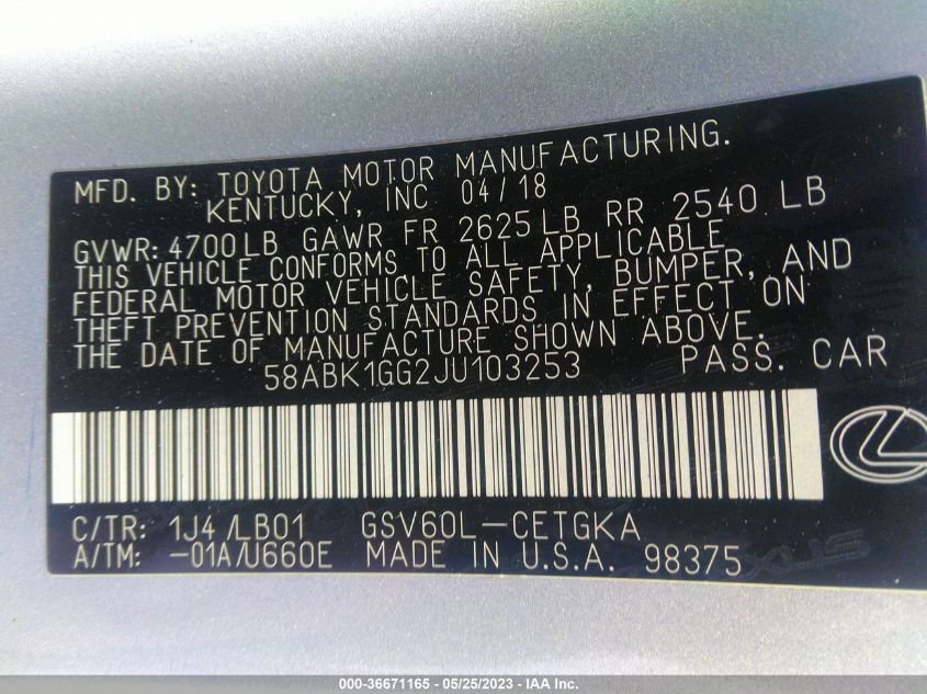 2018 LEXUS ES ES 350 - 58ABK1GG2JU103253