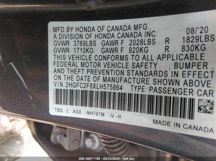 2020 HONDA CIVIC SEDAN SPORT - 2HGFC2F8XLH575864