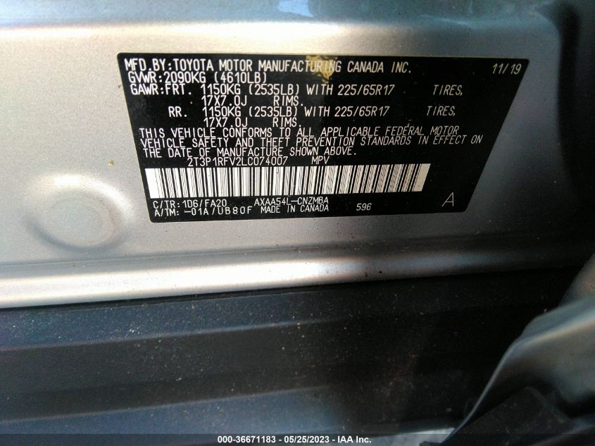 2020 TOYOTA RAV4 XLE - 2T3P1RFV2LC074007