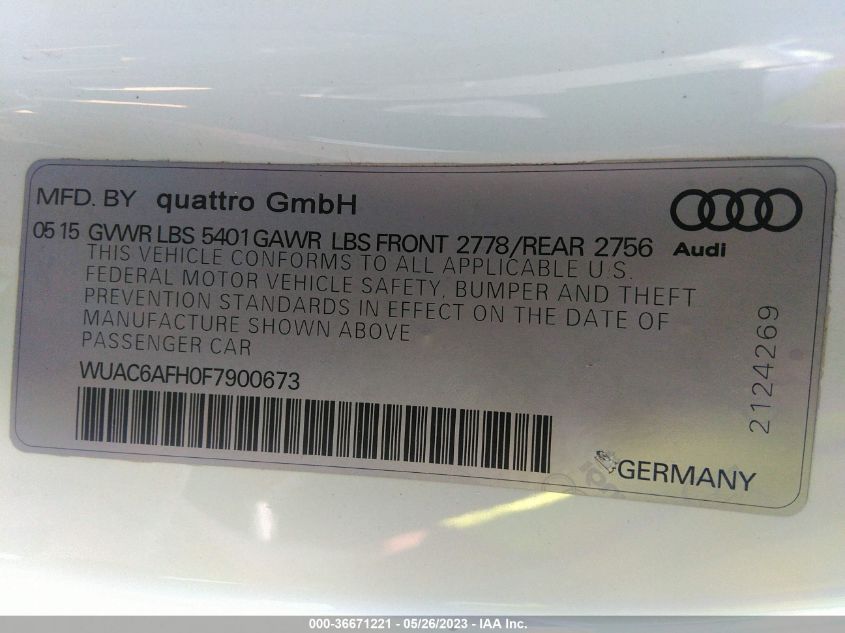 2015 AUDI RS 5 WUAC6AFH0F7900673
