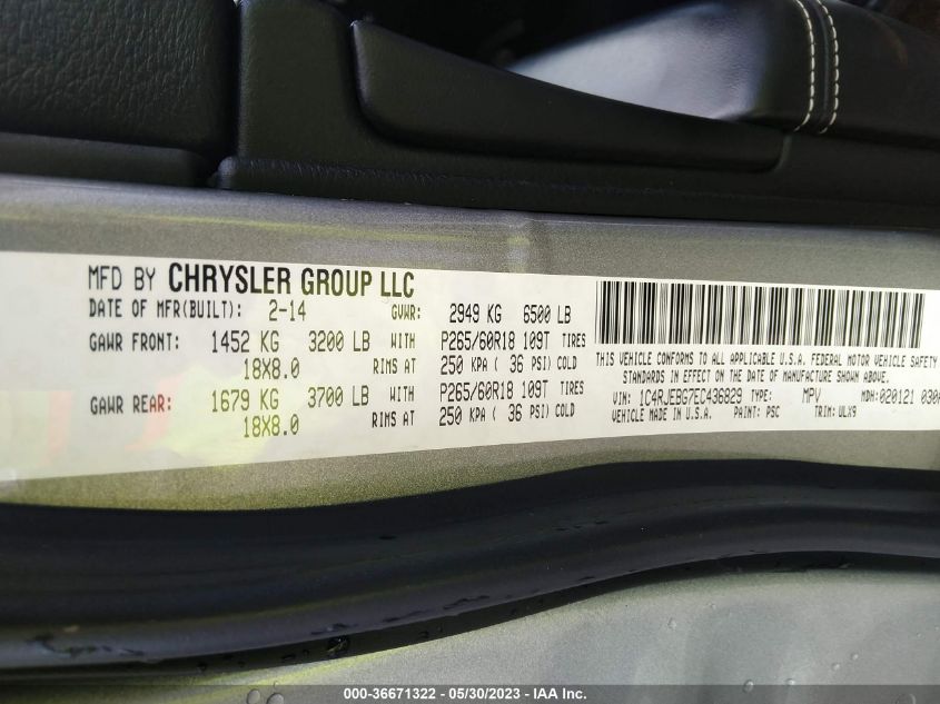 2014 JEEP GRAND CHEROKEE LIMITED - 1C4RJEBG7EC436829