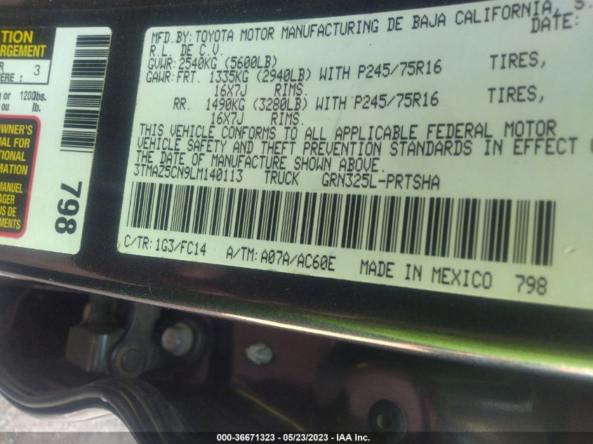 2020 TOYOTA TACOMA 2WD SR5/TRD SPORT - 3TMAZ5CN9LM140113