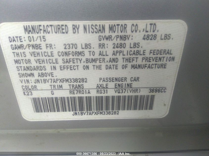 2015 INFINITI Q50 PREMIUM - JN1BV7APXFM338282