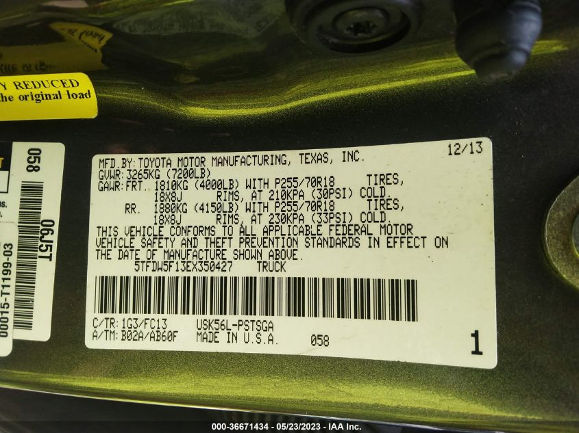 2014 TOYOTA TUNDRA 4WD TRUCK SR5 - 5TFDW5F13EX350427