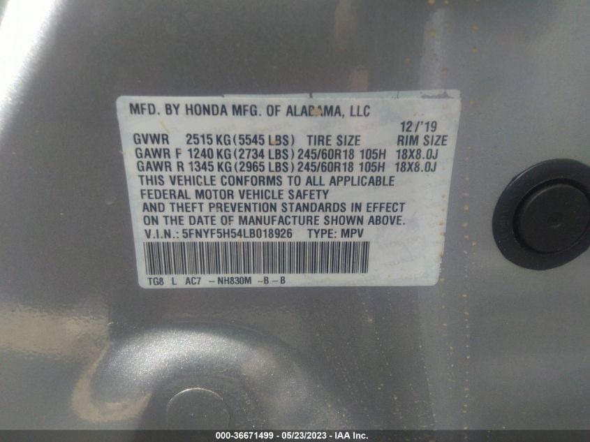 2020 HONDA PILOT EX-L - 5FNYF5H54LB018926