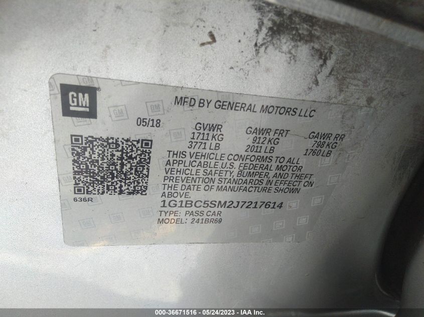 2018 CHEVROLET CRUZE LS - 1G1BC5SM2J7217614