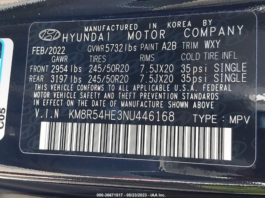 2022 HYUNDAI PALISADE LIMITED - KM8R54HE3NU446168