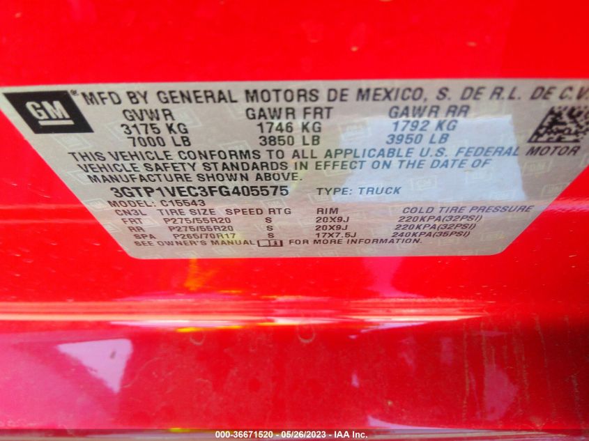 2015 GMC SIERRA 1500 SLT - 3GTP1VEC3FG405575
