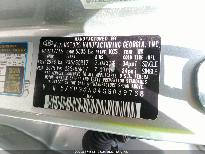 2016 KIA SORENTO LX - 5XYPG4A34GG039768