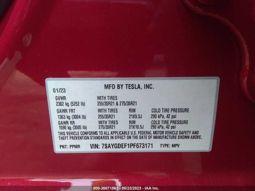2023 TESLA MODEL Y PERFORMANCE - 7SAYGDEF1PF673171