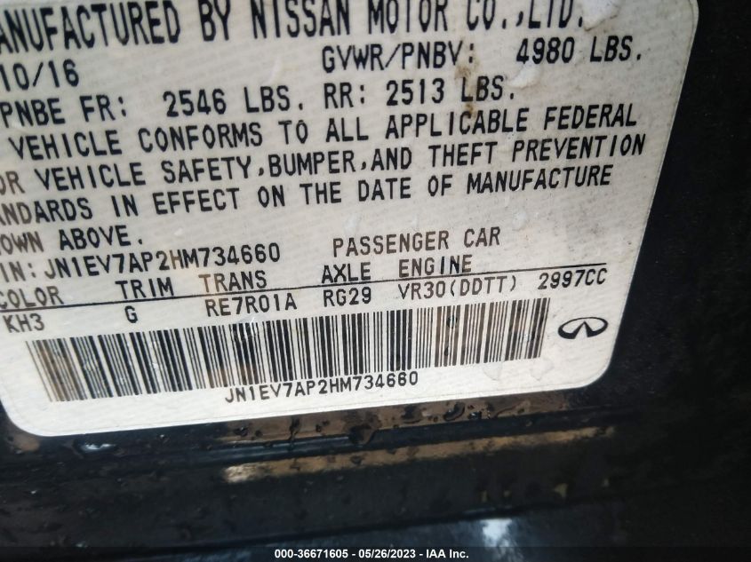 2017 INFINITI Q50 3.0T PREMIUM - JN1EV7AP2HM734660