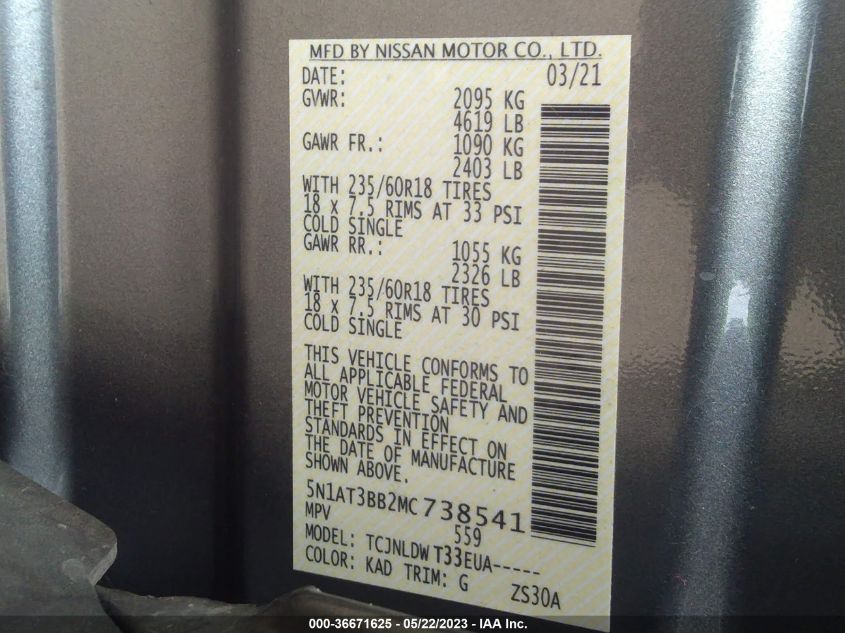 2021 NISSAN ROGUE SV - 5N1AT3BB2MC738541