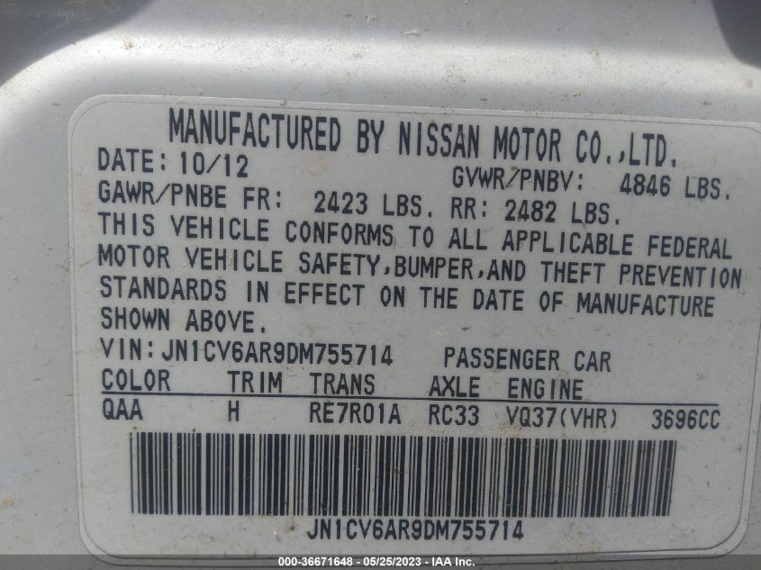 2013 INFINITI G37 SEDAN X - JN1CV6AR9DM755714