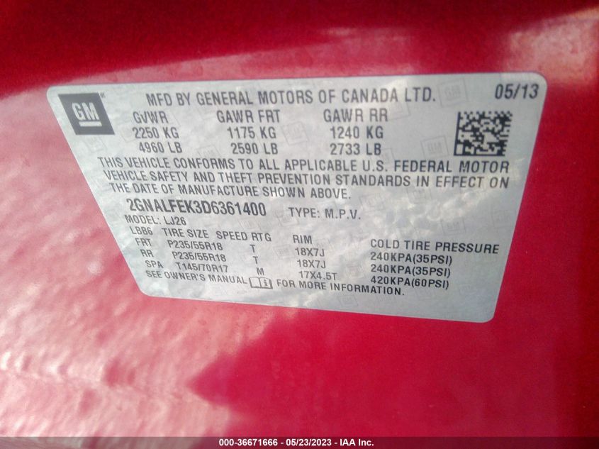 2013 CHEVROLET EQUINOX LTZ - 2GNALFEK3D6361400