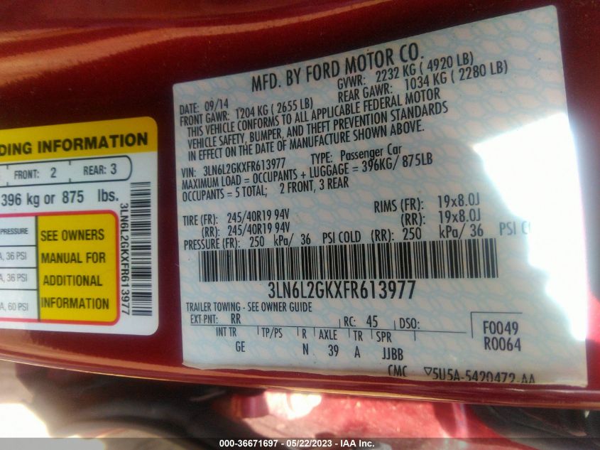 2015 LINCOLN MKZ - 3LN6L2GKXFR613977