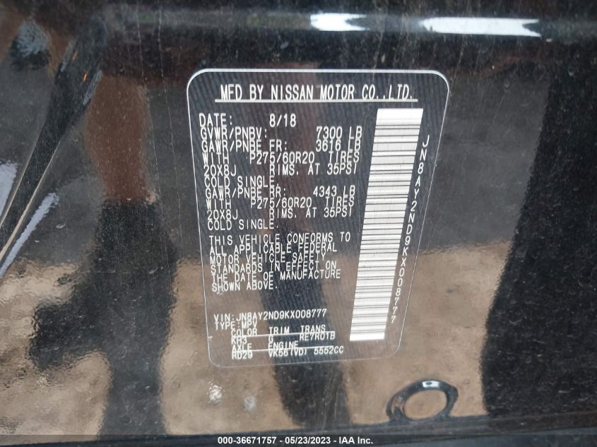 2019 NISSAN ARMADA SL - JN8AY2ND9KX008777