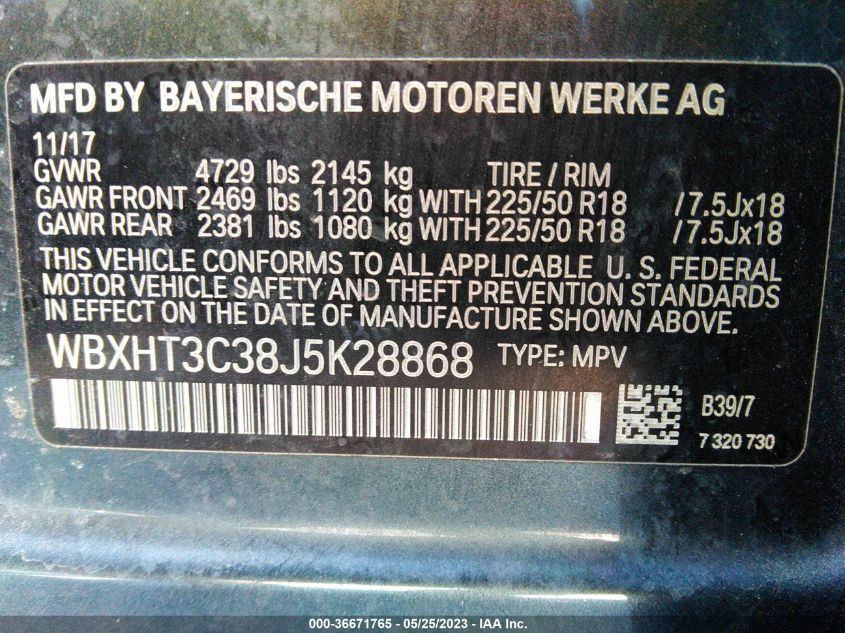 2018 BMW X1 XDRIVE28I - WBXHT3C38J5K28868