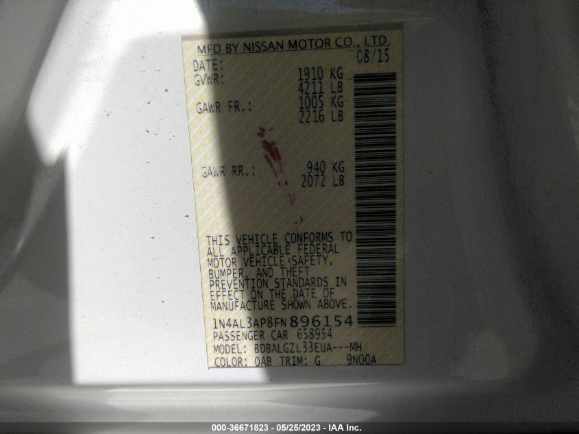 2015 NISSAN ALTIMA 2.5 S - 1N4AL3AP8FN896154