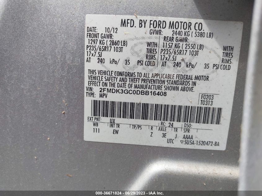 2013 FORD EDGE SE - 2FMDK3GC0DBB16408