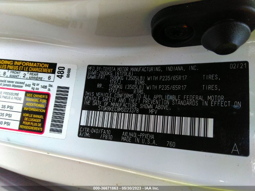 2021 TOYOTA SIENNA LE - 5TDKRKEC8MS023378