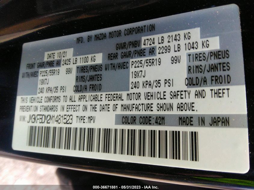 2021 MAZDA CX-5 GRAND TOURING - JM3KFBDM2M1481523