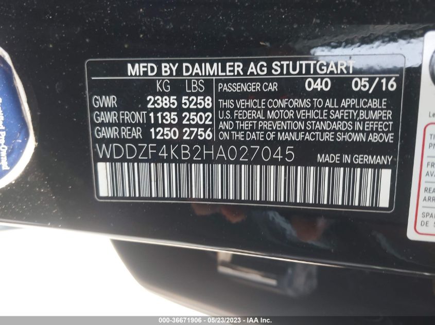2017 MERCEDES-BENZ E-CLASS E 300 - WDDZF4KB2HA027045