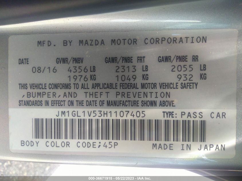 2017 MAZDA MAZDA6 TOURING - JM1GL1V53H1107405