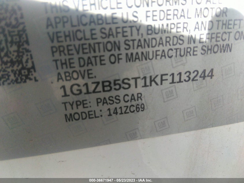 VIN 1G1ZB5ST1KF113244 2019 CHEVROLET MALIBU LS