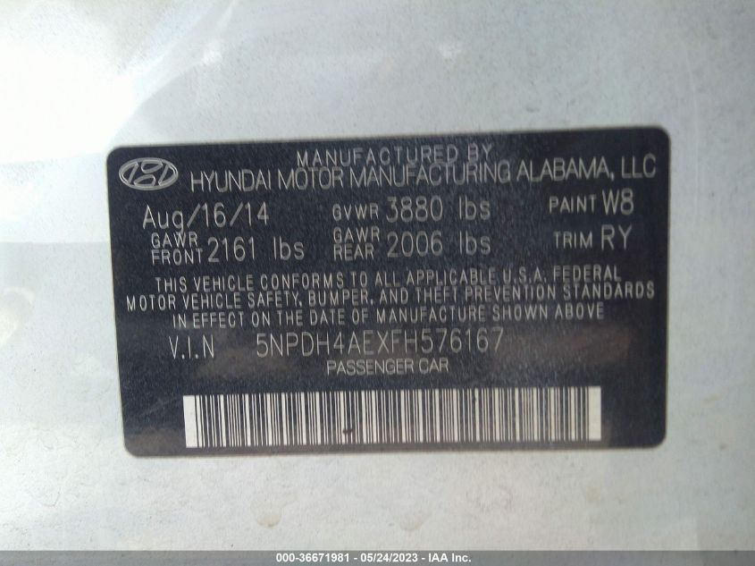 2015 HYUNDAI ELANTRA SE - 5NPDH4AEXFH576167