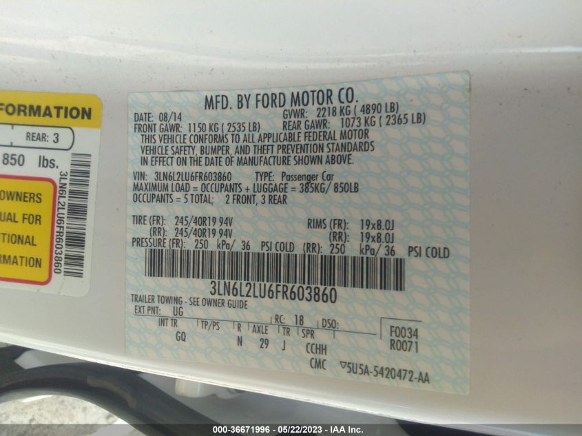 2015 LINCOLN MKZ HYBRID - 3LN6L2LU6FR603860