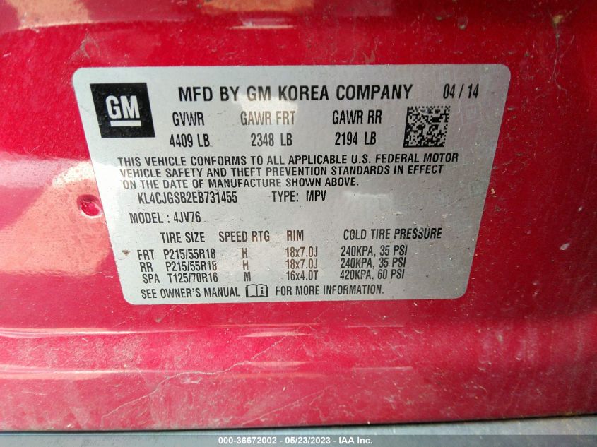 2014 BUICK ENCORE LEATHER - KL4CJGSB2EB731455