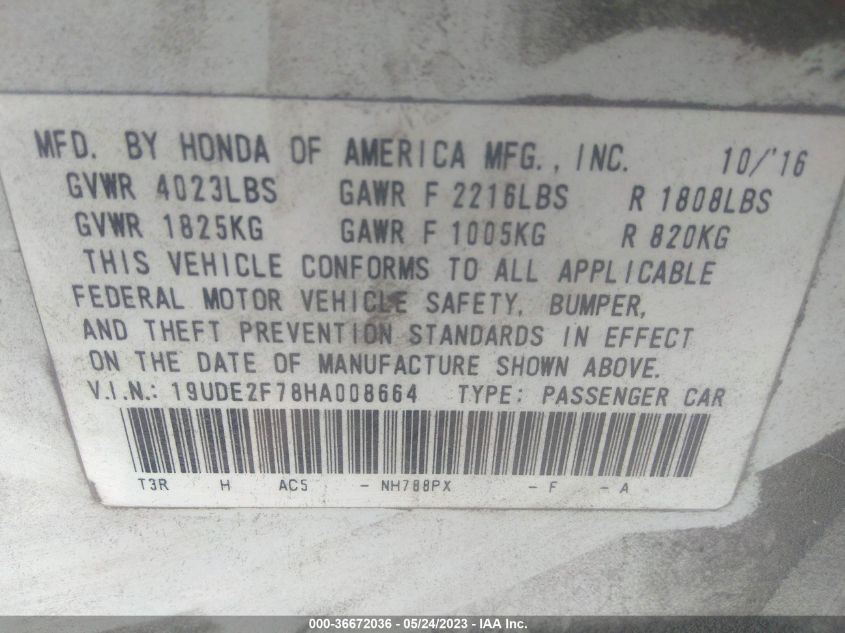 2017 ACURA ILX W - 19UDE2F78HA008664