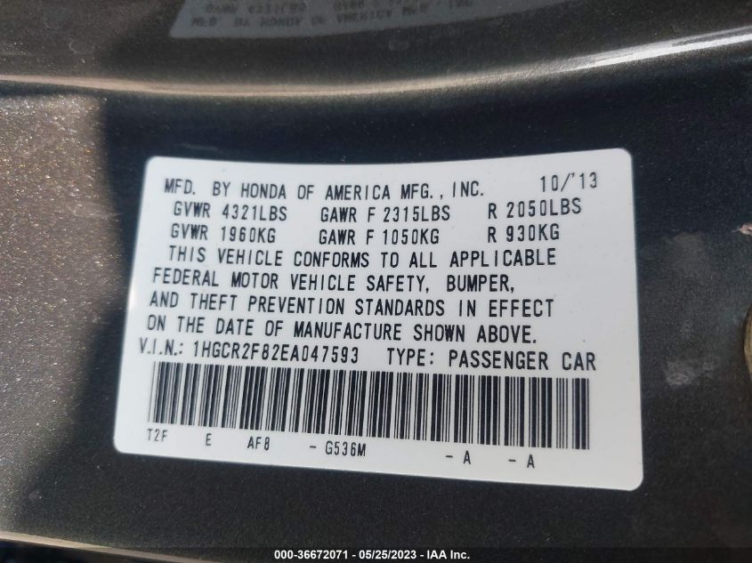 2014 HONDA ACCORD SEDAN EX-L - 1HGCR2F82EA047593