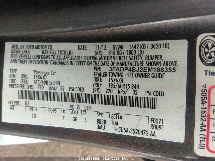 2014 FORD FIESTA SE - 3FADP4BJ2EM168355