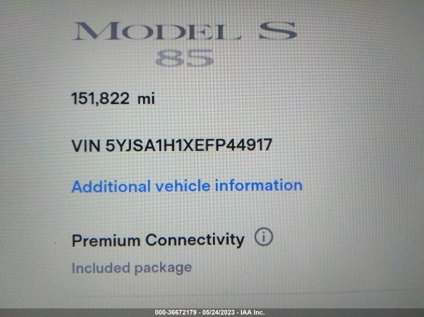 2014 TESLA MODEL S 60 KWH BATTERY/P85 - 5YJSA1H1XEFP44917