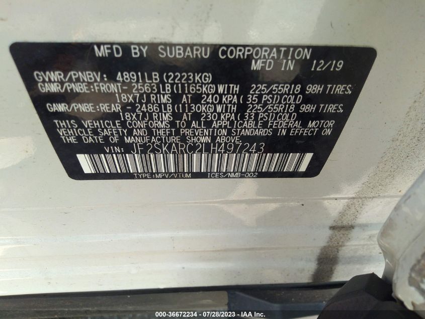 2020 SUBARU FORESTER SPORT - JF2SKARC2LH497243