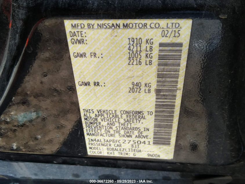 2015 NISSAN ALTIMA 2.5 - 1N4AL3AP8FC275041